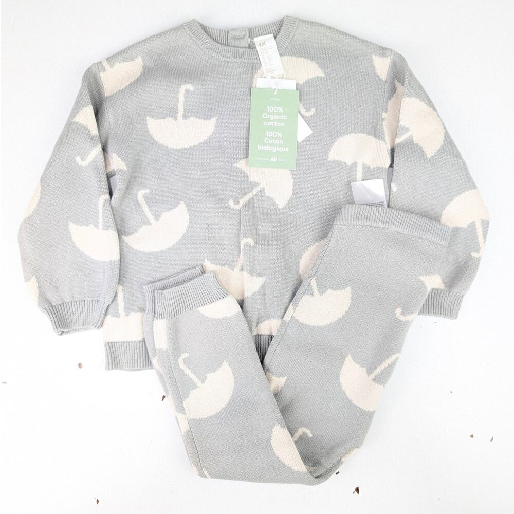 H&M Gray/Cream Knit Umbrella 2 Pc Sweater and Pants Set - 3T
